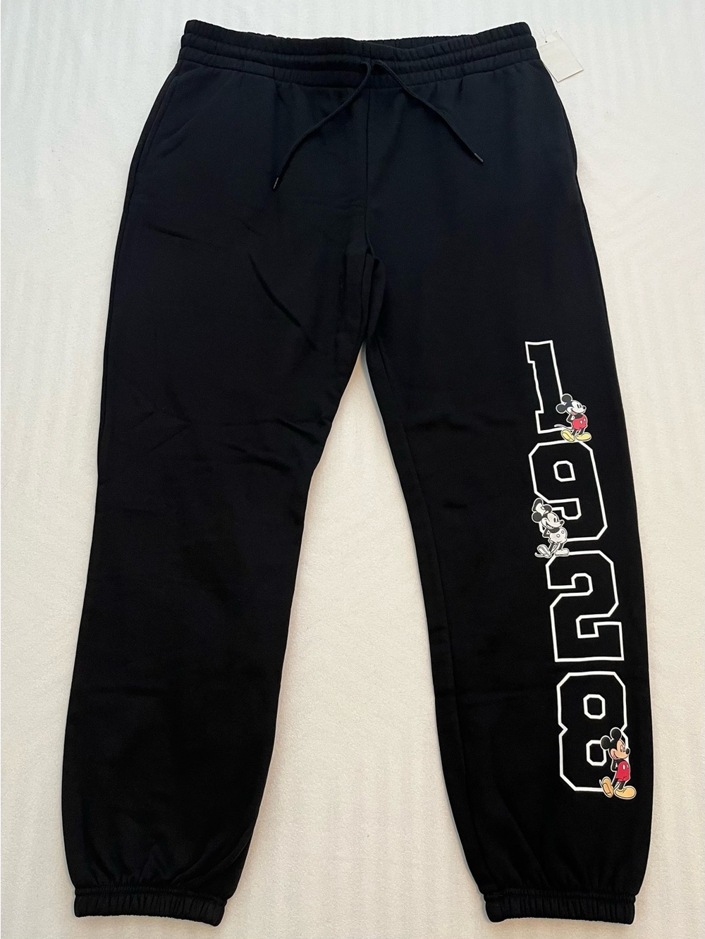 Mickey Mouse 1928 Black Fleece Jogger Drawstring Sweatpants Women’s XL (16-18)